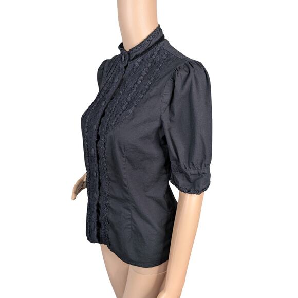 Spin Doctor UK Black Floral Lace Velvet Victorian Gothic Button Down Shirt SZ S - Picture 4 of 8